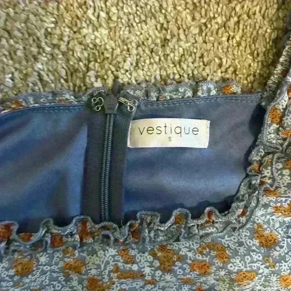 Ditsy Floral Long Sleeve Cut Outs Blue Orange Dress Ruffles Size Small - Picture 11 of 11